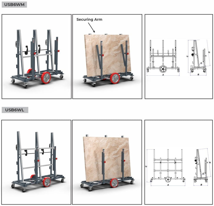 Abaco Universal Slab Buggy – High-Capacity Stone & Panel Transport Trolley (USB6WM / USB6WL)