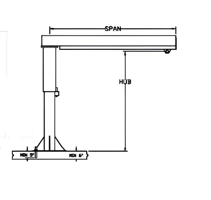 All Lift Cranes FL-WS-Series Foundationless Floor Mounted Workstation Jib Crane 1/2 Ton Capacity 8' HUB