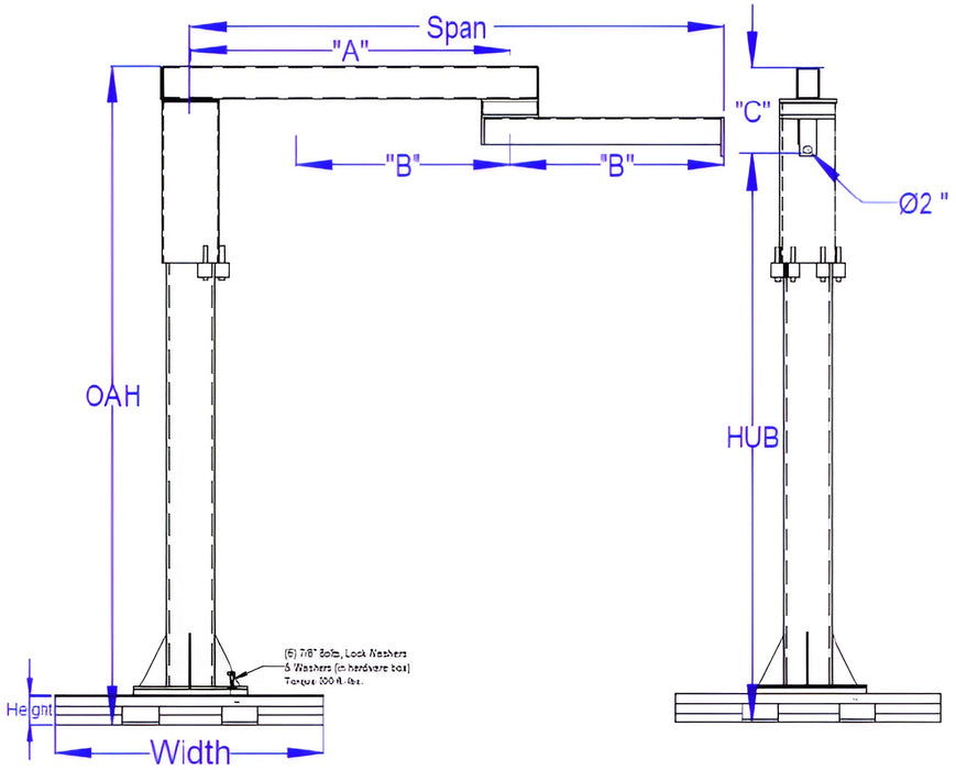 All Lift Cranes MC-FAR Series Portable Articulating JIB Crane 1000 Lbs Capacity 10' HUB