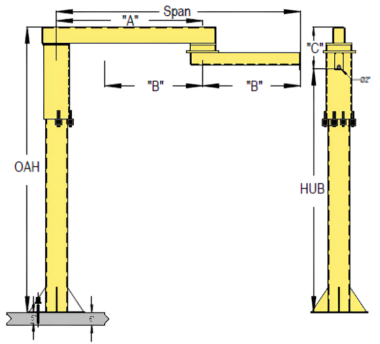 All Lift Cranes FL-FAR Series Foundationless Floor Mounted Articulating Jib Crane 1000 Lbs Capacity 8' HUB
