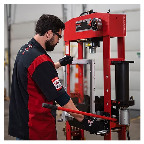 American Forge & Foundry AFF AFF 30 Ton Shop Press – Foot Air/Manual Pump, Hydraulic Ram, Guard & 10-Pc Adapter Set, Super Duty 852ASD