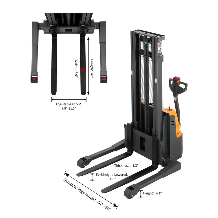 Electric Walkie Stacker | 2640 lbs. Capacity | Straddle Legs 118'' | Apollolift A-3042