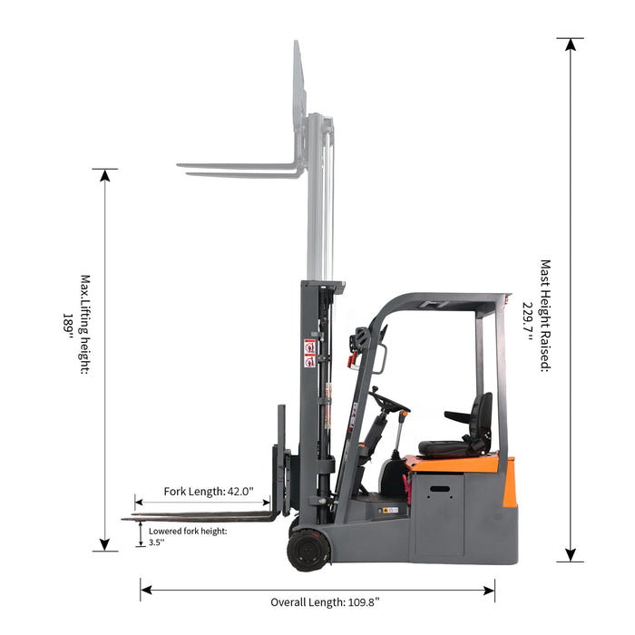 Apollo Lift 3 Wheels Electric Forklift 189" Max. Lifting Height 3300 lbs Lead Acid A-3045