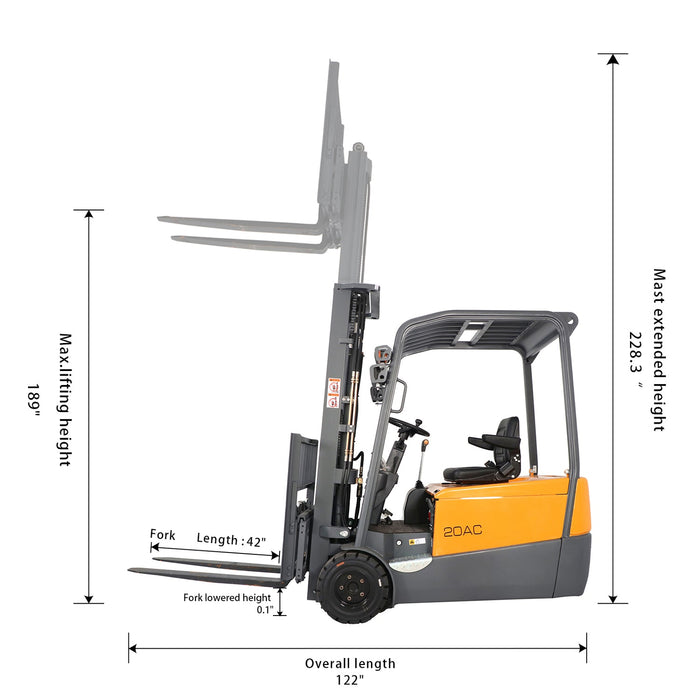 Apollo Lift 3 Wheels Electric Forklift 189" Max. Lifting Height 4400 lbs Lithium A-4023