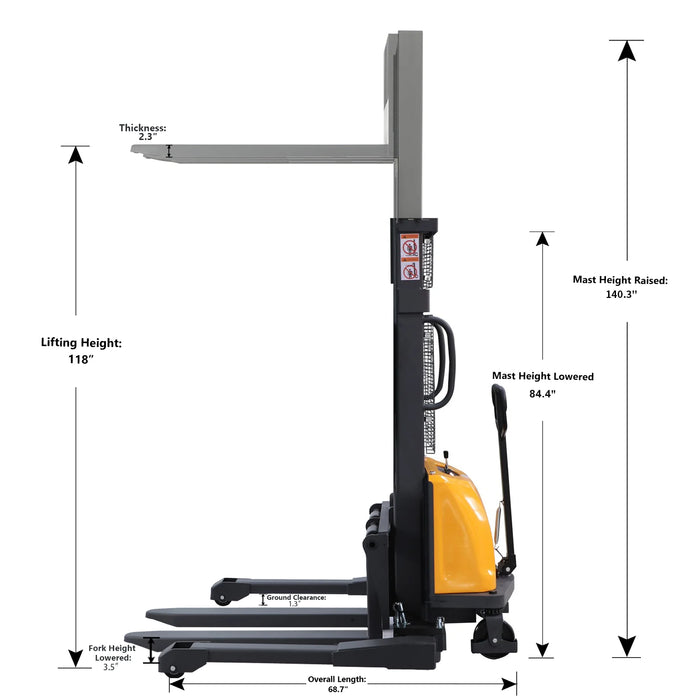 Electric Straddle Stacker | 3300 lbs. Capacity | 118'' Lifting Height | Apollolift A-3012