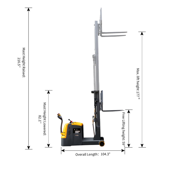 Electric Stacker | Counterbalanced | 3300 lbs. Capacity | 117'' Lifting | Apollolift A-3032