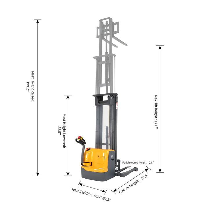 Full Electric Walkie Stacker | 3300 lbs. Capacity | Lifting Height 177'' | Apollolift A-3029