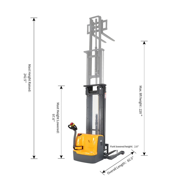 Electric Walkie Stacker | 3300 lbs. Capacity | Lifting Height 220'' | Apollolift A-3030