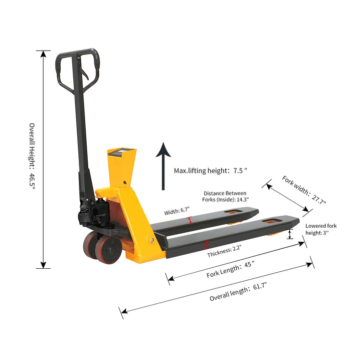 Pallet Jack w/ Scale | 4400 lbs. Capacity | 45'' x 27'' | Apollolift A-1032