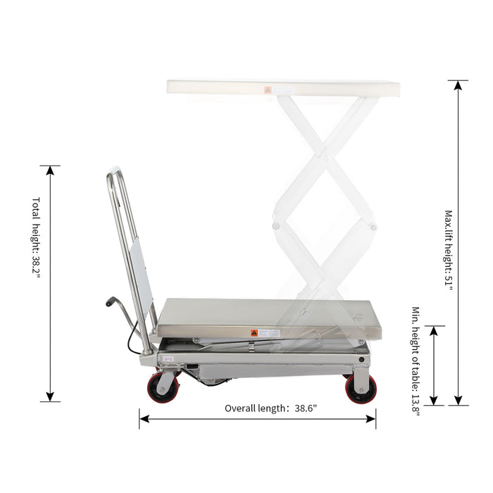 Apollo Lift Stainless Double Scissors Lift Table 35.8" x 19.7" 770 lbs. A-2009