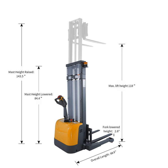 Apollo Lift Full Electric Straddle Stacker 118" Max.Lifting Height 3300 lbs. A-3047