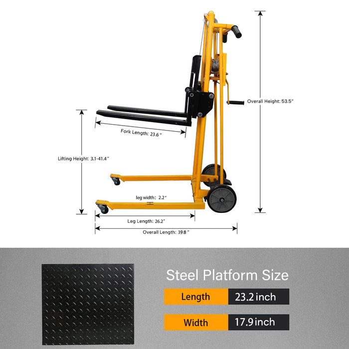 Apollo Lift Mini Hydraulic Stacker Truck 500 lbs A-7006