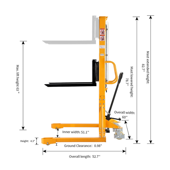 Straddle Stacker | 1100 lbs. Capacity | 63'' Lift Height | Apollolift A-3004