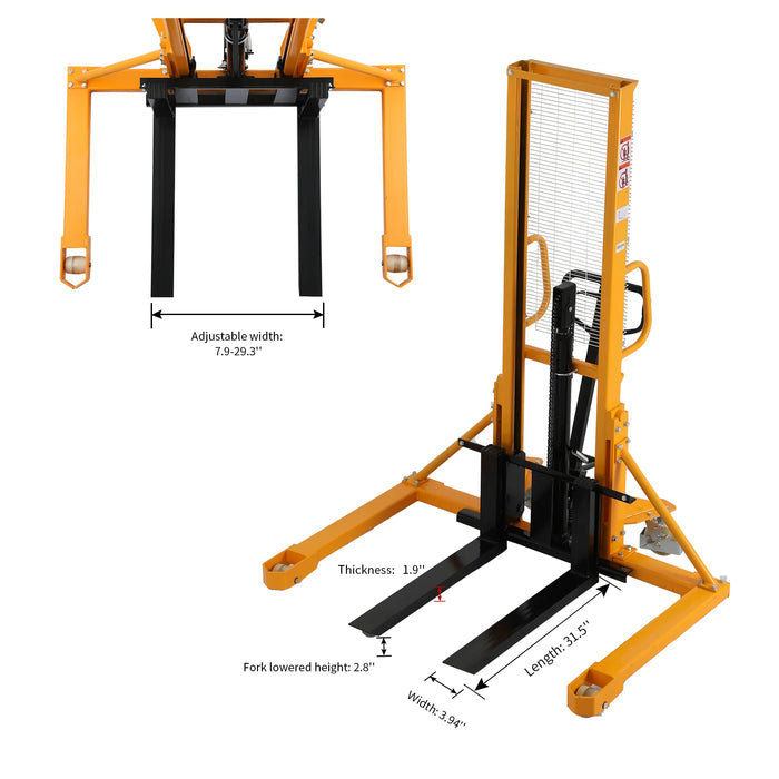 Straddle Stacker | 1100 lbs. Capacity | 63'' Lift Height | Apollolift A-3004