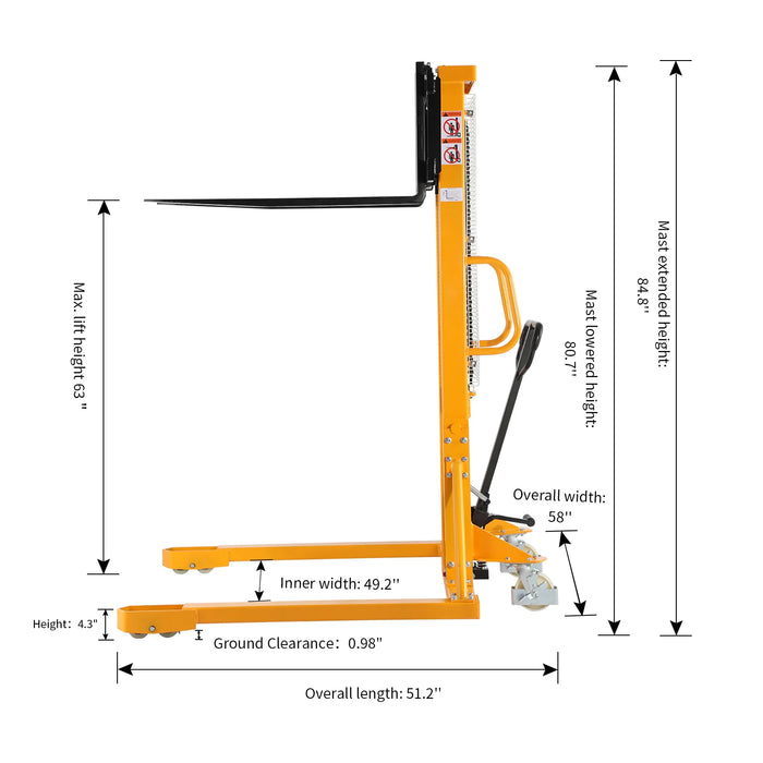 Straddle Stacker | 2200 lbs. Capacity | 63'' Lift Height | Apollolift A-3005