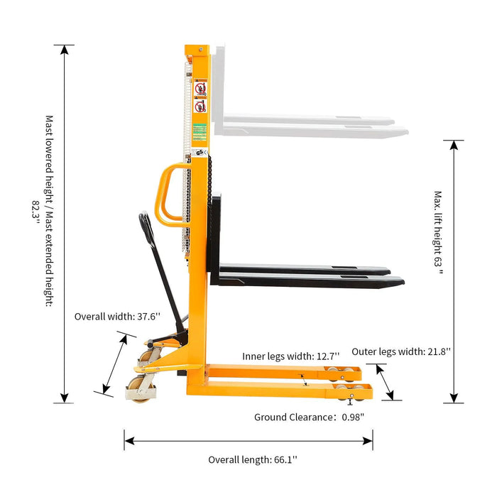 Manual Pallet Stacker | Hydraulic | 2200 lbs. Capacity | 63'' Lift Height | Apollolift A-3003