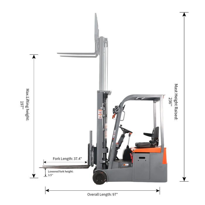 3 Wheel Electric Battery Powered Forklift | 3300 lbs Capacity | Apollolift A-3041