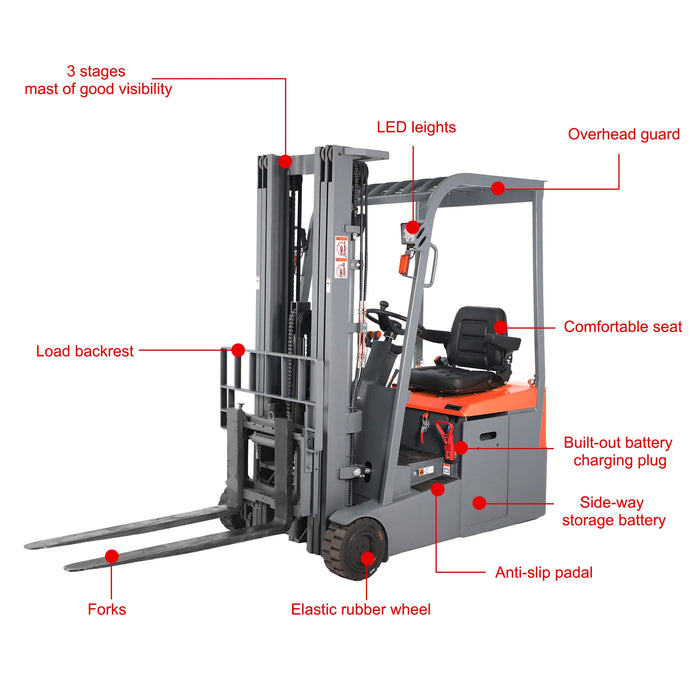 3 Wheel Electric Battery Powered Forklift | 3300 lbs Capacity | Apollolift A-3041