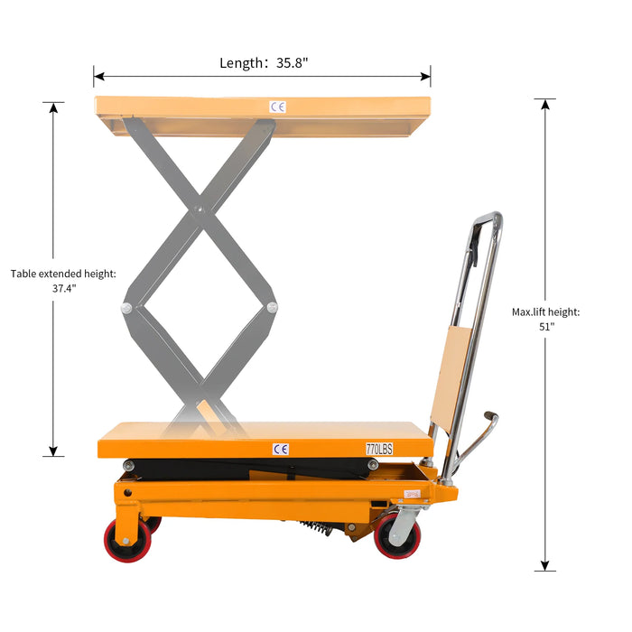 Double Scissor Lift Table | 770 lbs Capacity | Lifting Height 51.2'' | Apollolift A-2007