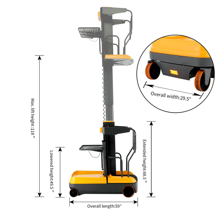 Fully Electric Mini Order Picker With Load Tray | 200 lbs Capacity | Apollolift A-5001