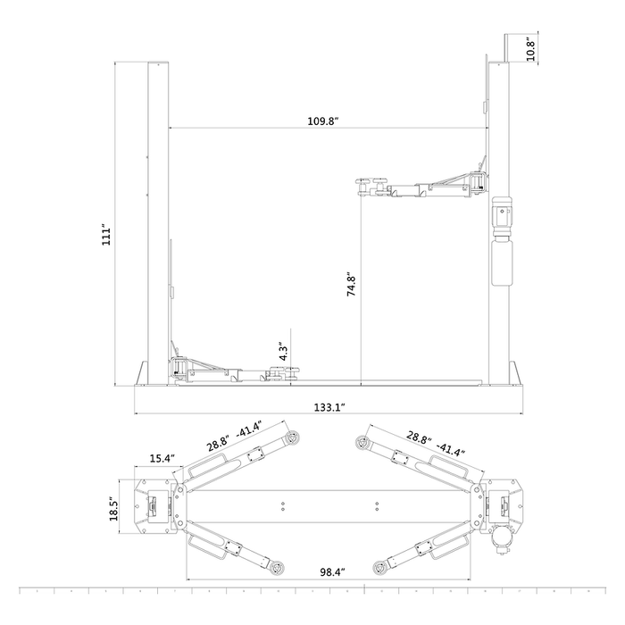 Car Lift | 220V | 2 Post  | 10000 lbs.| Single Point Lock Release| Aston® AL-100XH