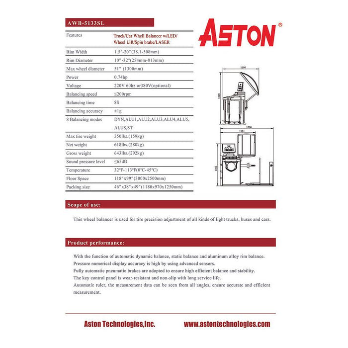 Truck Tire Changer and Wheel Balancer Combo| Aston® 3600-5133