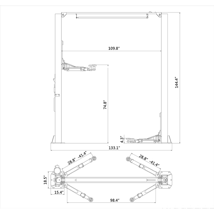 Car Lift | 220V | 3HP Motor | 2-Post | 10000lbs | Symmetric | Single Point Lock Release.| Aston® AL-100RH