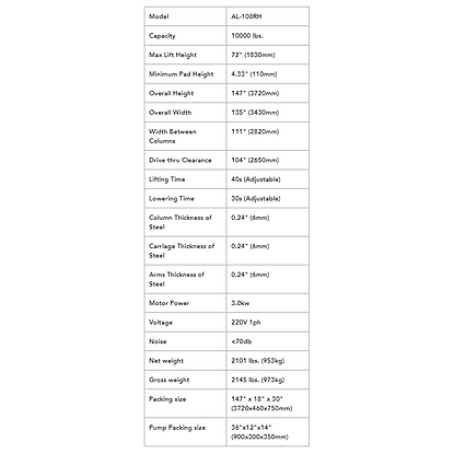 Car Lift | 220V | 3HP Motor | 2-Post | 10000lbs | Symmetric | Single Point Lock Release.| Aston® AL-100RH