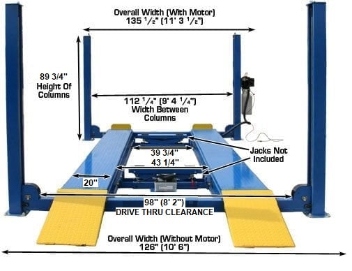 Atlas 412 12,000 lb 4-Post Lift with RJ6 Rolling Jacks Combo – Heavy-Duty Automotive Lift for Alignment & Service (ATTD-412-COMBO-FPD)