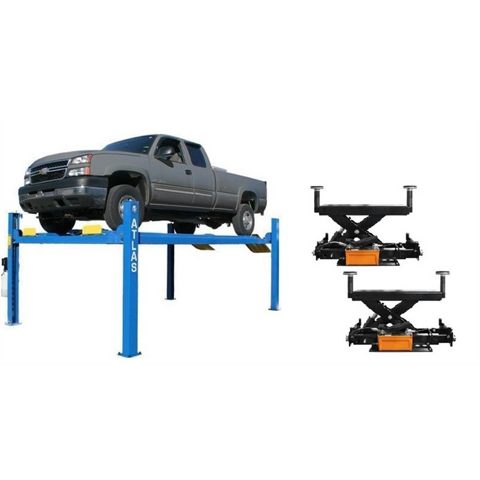 Atlas 412 12,000 lb 4-Post Lift with RJ6 Rolling Jacks Combo – Heavy-Duty Automotive Lift for Alignment & Service (ATTD-412-COMBO-FPD)