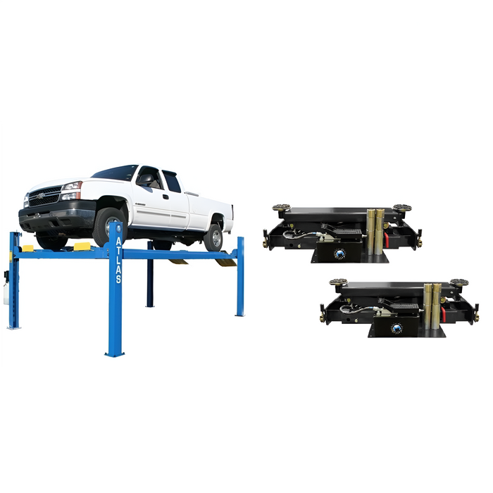 Atlas 414 14,000 lb 4-Post Lift with RJ8 Rolling Jacks Combo – Heavy-Duty Automotive Alignment Lift (ATTD-414-COMBO-FPD)