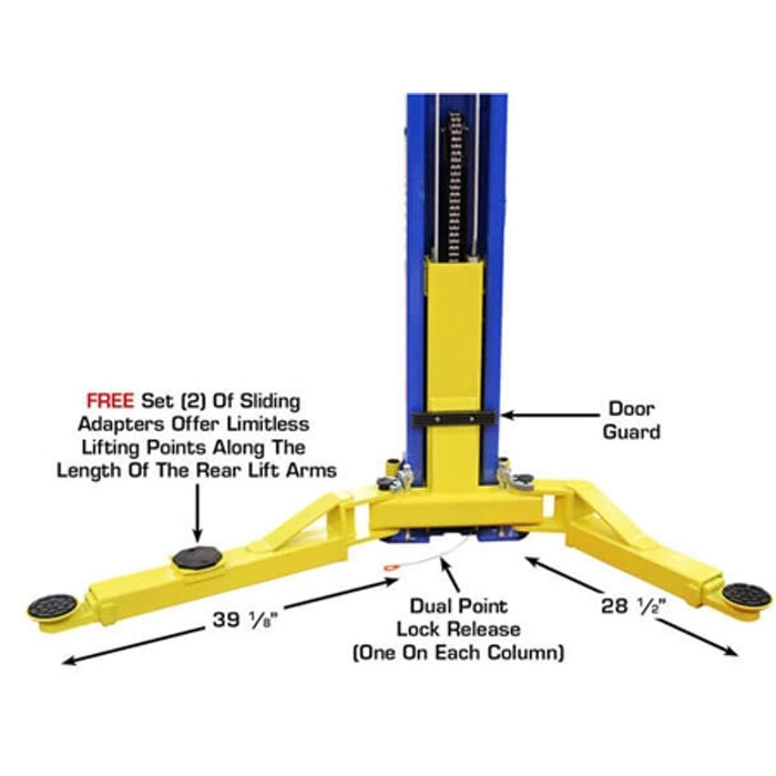 tlas 9KOHX 9,000 LB Overhead Two-Post Car Lift with Lawnmower Adapter | Heavy-Duty Automotive Equipment Combo | Model XH-9KOHX-COMBO-FPD
