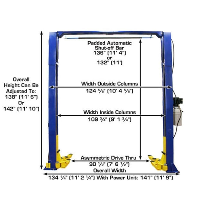 tlas 9KOHX 9,000 LB Overhead Two-Post Car Lift with Lawnmower Adapter | Heavy-Duty Automotive Equipment Combo | Model XH-9KOHX-COMBO-FPD