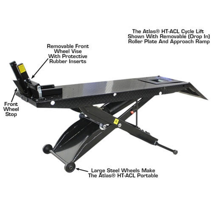 Atlas Equipment ACL Air-Operated Motorcycle Lift – 1,000 lb Capacity with Roller Plate (HT-ACL)