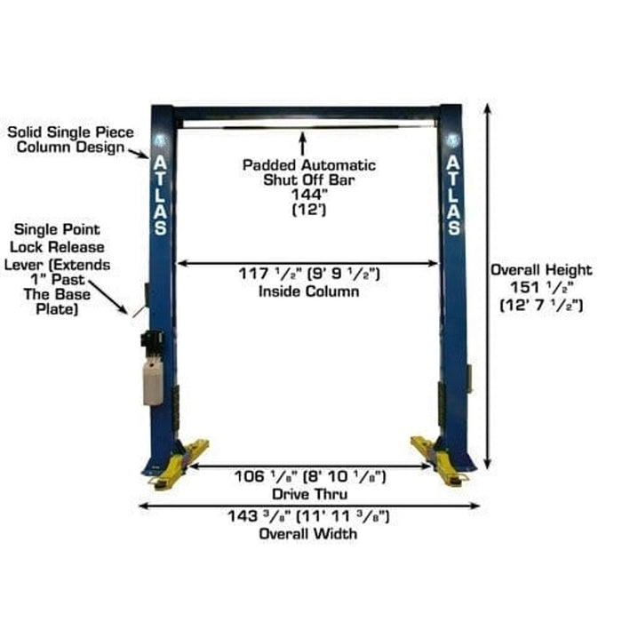 Atlas OHX10000X Extra Tall 2-Post Lift – Commercial Grade 10,000 lb. Capacity Automotive Hoist (ATTD-OHX10000X)