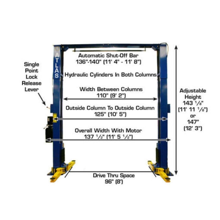 Atlas PV10PX 10,000 LB Overhead Two-Post Car Lift | Commercial Grade Automotive Equipment | Model XH-PV10PX-FPD