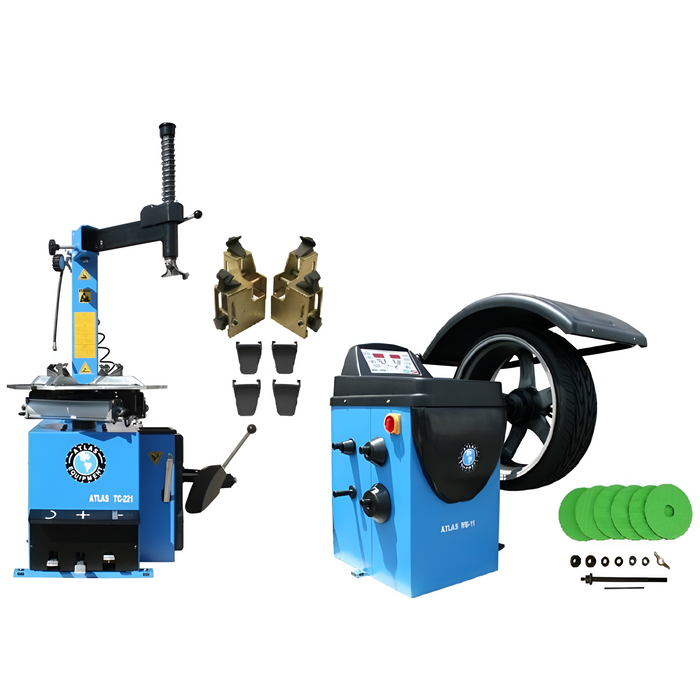 Atlas TC221 Tire Changer + WB11 Wheel Balancer Motorcycle Combo | Professional Motorcycle Tire Service Kit | Model TCWB-MC-COMBO1-FPD