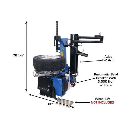 Atlas TC755EZ Tilt-Back Rim Clamp Tire Changer with E-Z Assist Arm | Professional Automotive Wheel Service Machine | Model TC755EZ