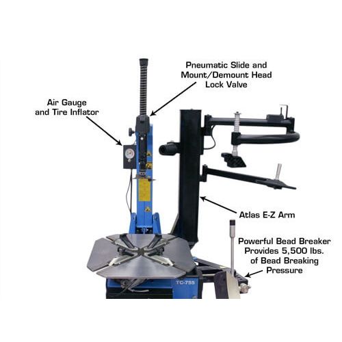 Atlas TC755EZ Tilt-Back Rim Clamp Tire Changer with E-Z Assist Arm | Professional Automotive Wheel Service Machine | Model TC755EZ