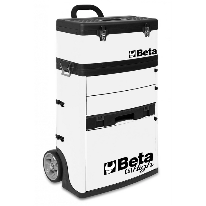 Beta Tools USA 21''  Mobile Tool Utility Cart with 3 Slide-Out Drawers and Removable Top Box with Carry Handle in White BTA041000021