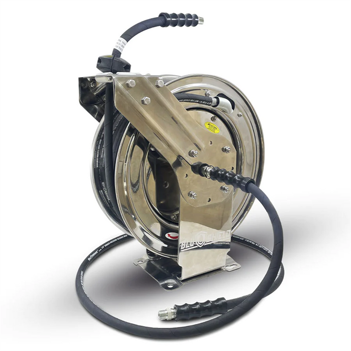 BluBird BluShield Stainless Steel Pressure Washer Hose Reel 3/8' x 50' w/ 6' Lead - In Hose BLBPWRSS3850
