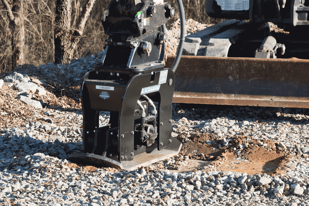 Blue Diamond Plate Compactor – Excavator & Skid Steer, Low Vibration