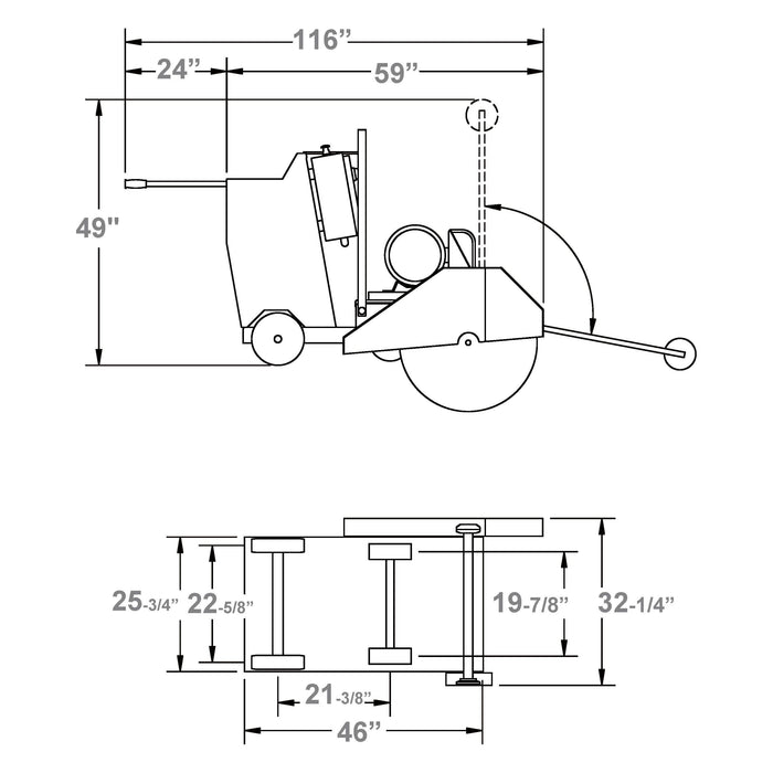 Walk Behind Saw | 30HP | 575V | Baldor Electric | 14" Guard | Diamond Products