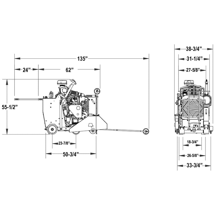 Walk Behind Saw | 61HP | Kubota Gasoline | 14" Guard | Diamond Products
