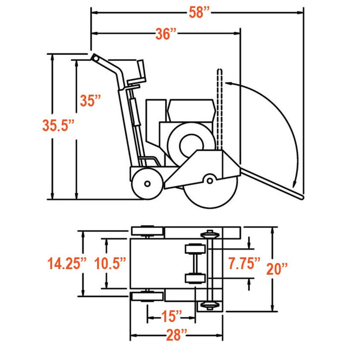 Walk Behind Saw | 11.7HP | Honda GX390 Gas | 20" Guard | Diamond Products