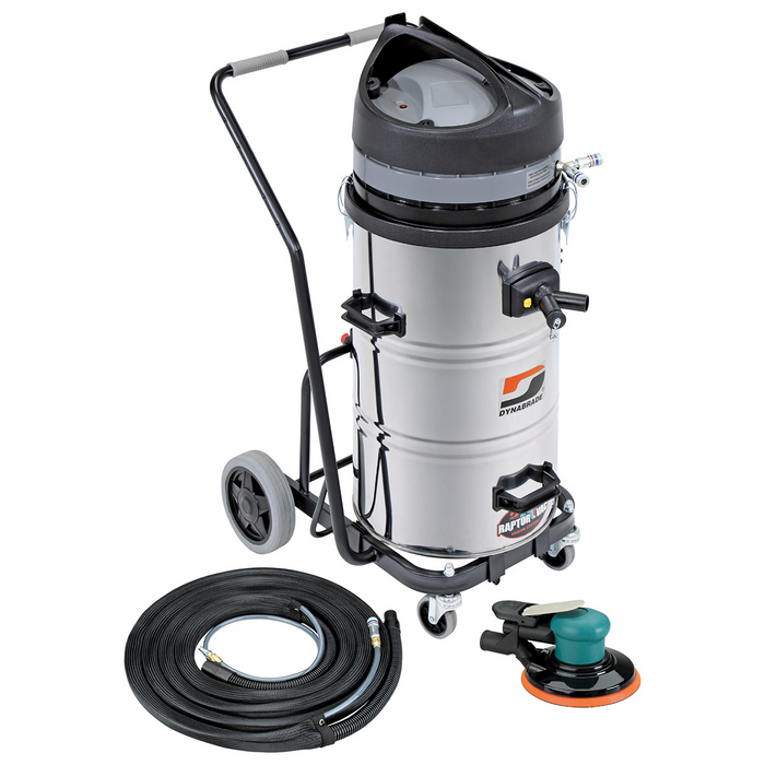 Dynabrade Mega-Raptor Vac Standard Pack Mobile Vacuum System w/ 6" Spirit Random Orbital Sander & Cart – M-Class, Conductive, 20 Gallon, 120V