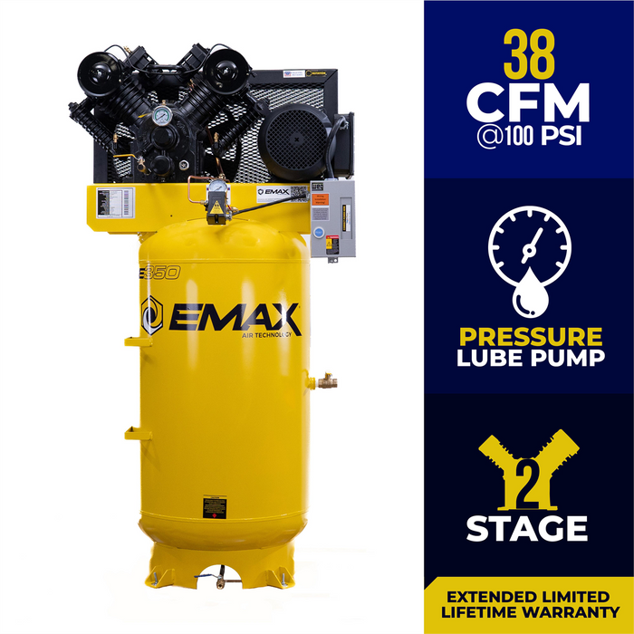 Emax Compressor 10 HP 2 Stage 1 Phase horizontal 80 Gal EMXEI10V080V1