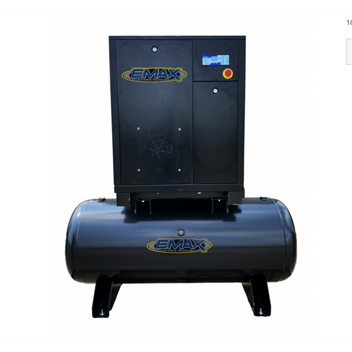 Emax Compressor 10HP 3PH Industrial Rotary Screw Compressor-80 Gal Tank Mount EMXERI010080