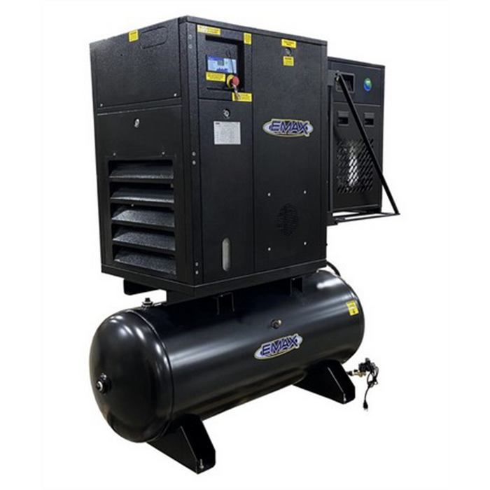 Emax Compressor 20HP 3PH Industrial Rotary Screw Compressor-120 Gal Tank Mount w/Air Dryer EMXERIK020003