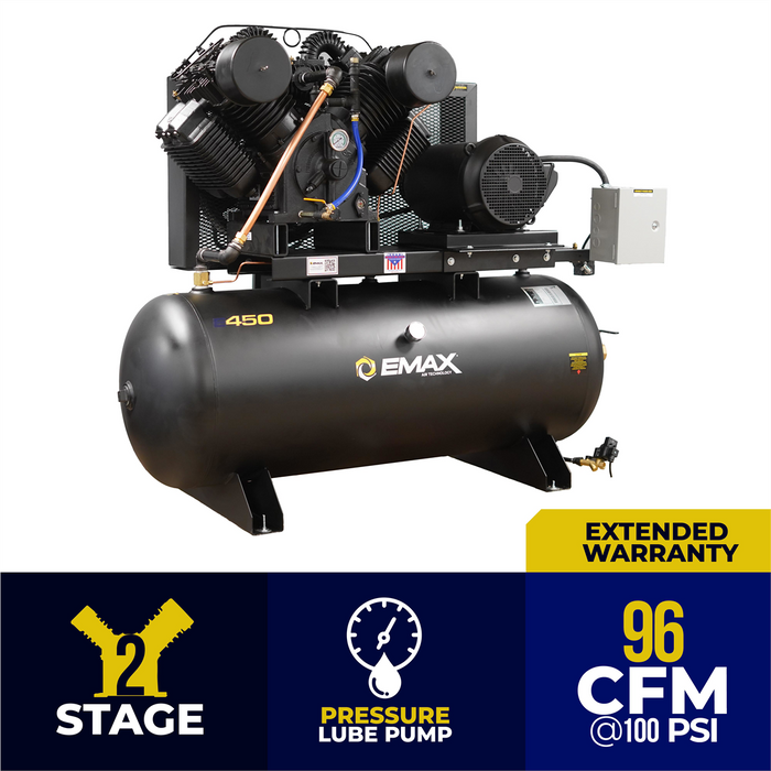 Emax Compressor 25 HP 2 Stage 3 Phase Horizontal 120 Gallon EMXEP25H120V3